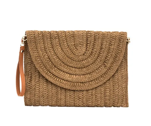 Beach Bungalow Fold Over Straw Clutch
