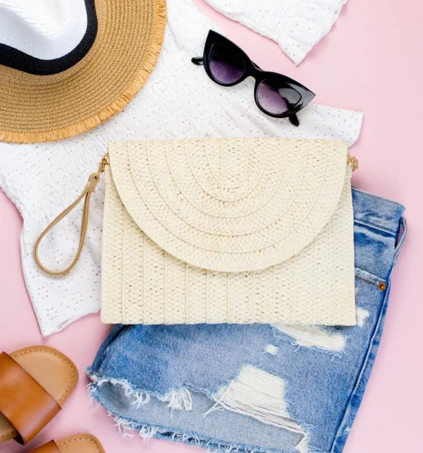 Beach Bungalow Fold Over Straw Clutch