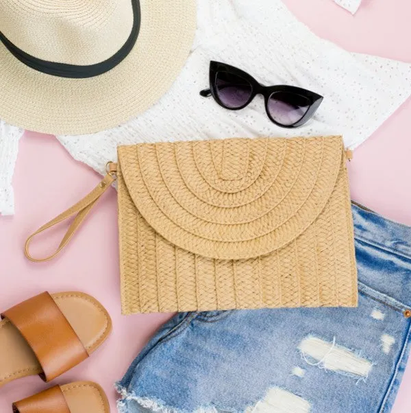 Beach Bungalow Fold Over Straw Clutch