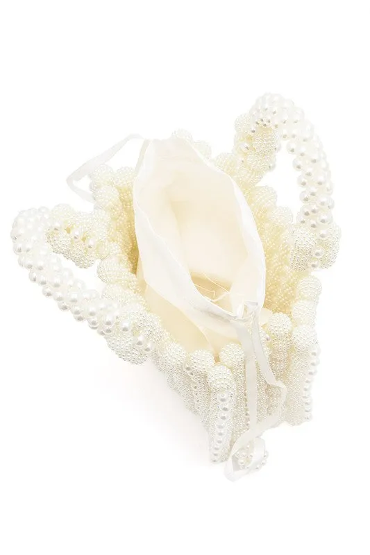 Braided Pearl Structured Top Handle Clutch