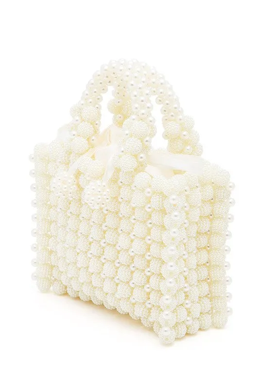 Braided Pearl Structured Top Handle Clutch