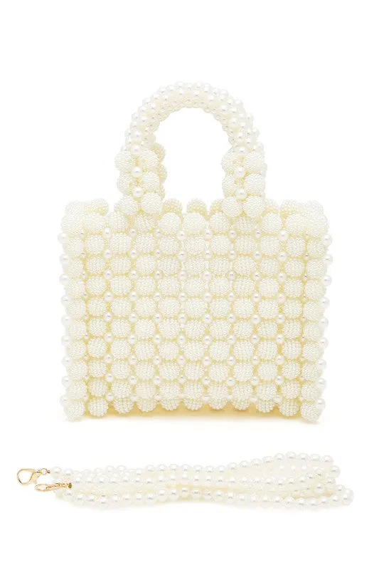 Braided Pearl Structured Top Handle Clutch