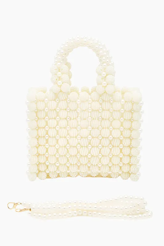 Braided Pearl Structured Top Handle Clutch