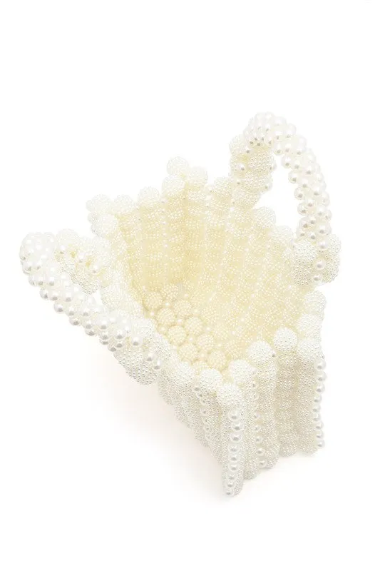 Braided Pearl Structured Top Handle Clutch