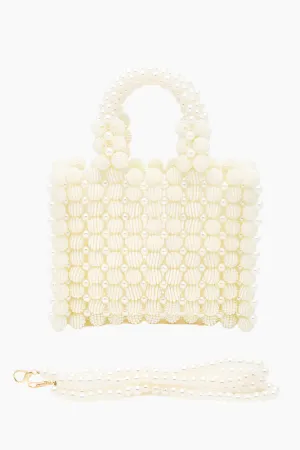 Braided Pearl Structured Top Handle Clutch