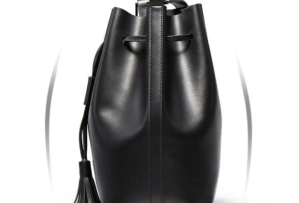 Brown Genuine Leather bucket bag shoulder bag for women leather Barrel crossbody bag