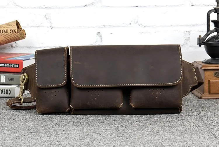 Brown Leather Mens Fanny Pack Waist Bag Hip Pack Light Brown Belt Bag Bumbag for Men
