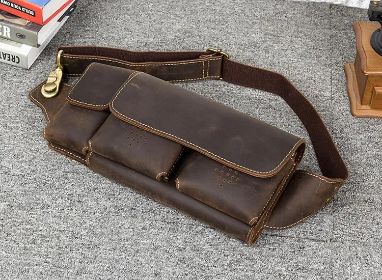 Brown Leather Mens Fanny Pack Waist Bag Hip Pack Light Brown Belt Bag Bumbag for Men