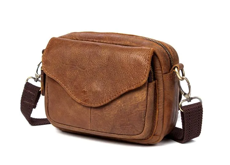 Brown Mens Leather Belt Pouch Small Messenger Bag Waist Bag Belt Bag for Men