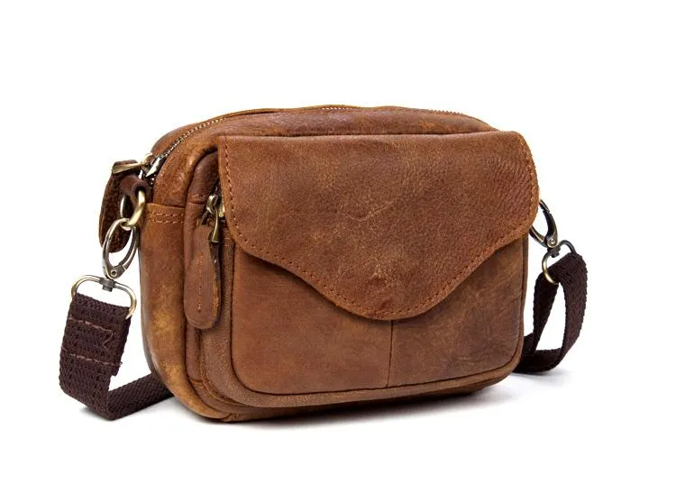 Brown Mens Leather Belt Pouch Small Messenger Bag Waist Bag Belt Bag for Men