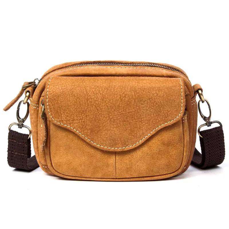 Brown Mens Leather Belt Pouch Small Messenger Bag Waist Bag Belt Bag for Men