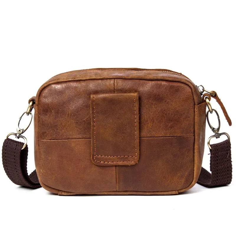 Brown Mens Leather Belt Pouch Small Messenger Bag Waist Bag Belt Bag for Men