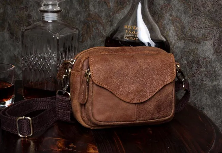 Brown Mens Leather Belt Pouch Small Messenger Bag Waist Bag Belt Bag for Men