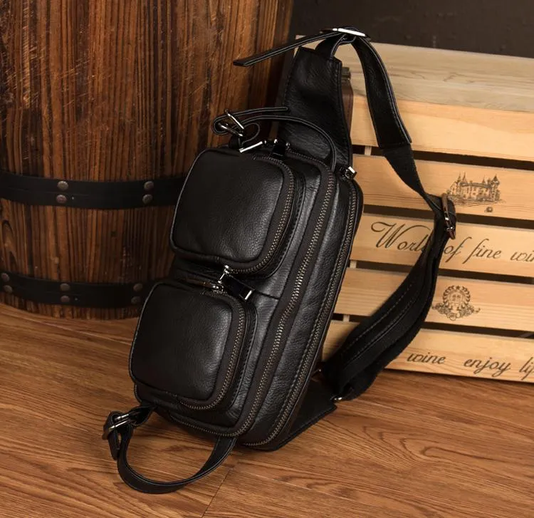 Brown Mens Leather Fanny Pack Cool Waist Bag Hip Pack Black Belt Bag Bumbag for Men