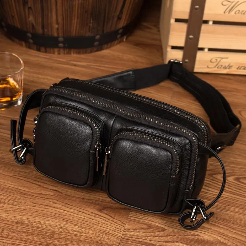Brown Mens Leather Fanny Pack Cool Waist Bag Hip Pack Black Belt Bag Bumbag for Men