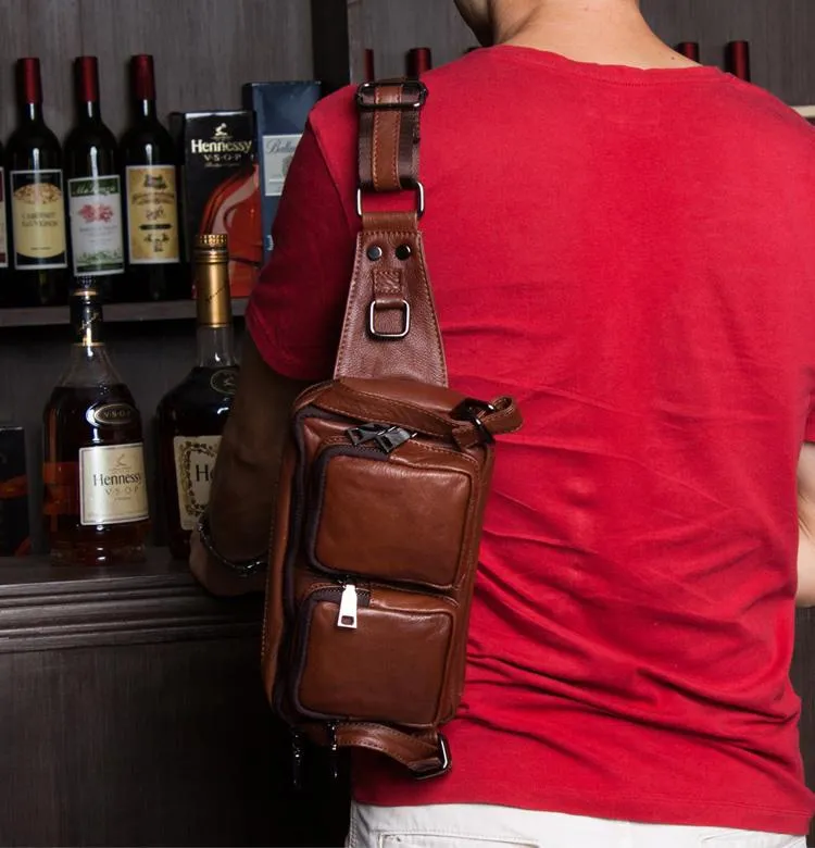 Brown Mens Leather Fanny Pack Cool Waist Bag Hip Pack Black Belt Bag Bumbag for Men
