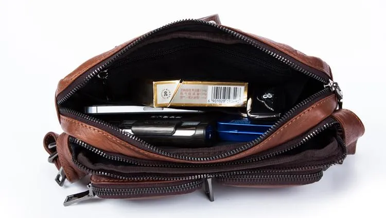 Brown Mens Leather Fanny Pack Cool Waist Bag Hip Pack Black Belt Bag Bumbag for Men