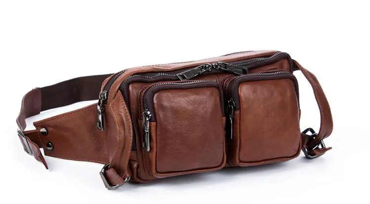 Brown Mens Leather Fanny Pack Cool Waist Bag Hip Pack Black Belt Bag Bumbag for Men