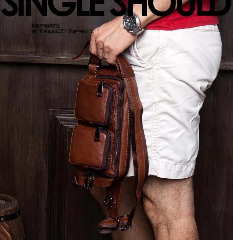 Brown Mens Leather Fanny Pack Cool Waist Bag Hip Pack Black Belt Bag Bumbag for Men