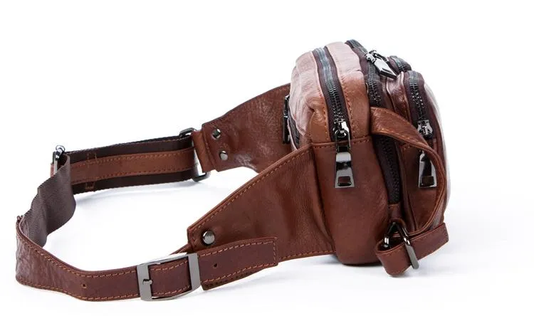 Brown Mens Leather Fanny Pack Cool Waist Bag Hip Pack Black Belt Bag Bumbag for Men