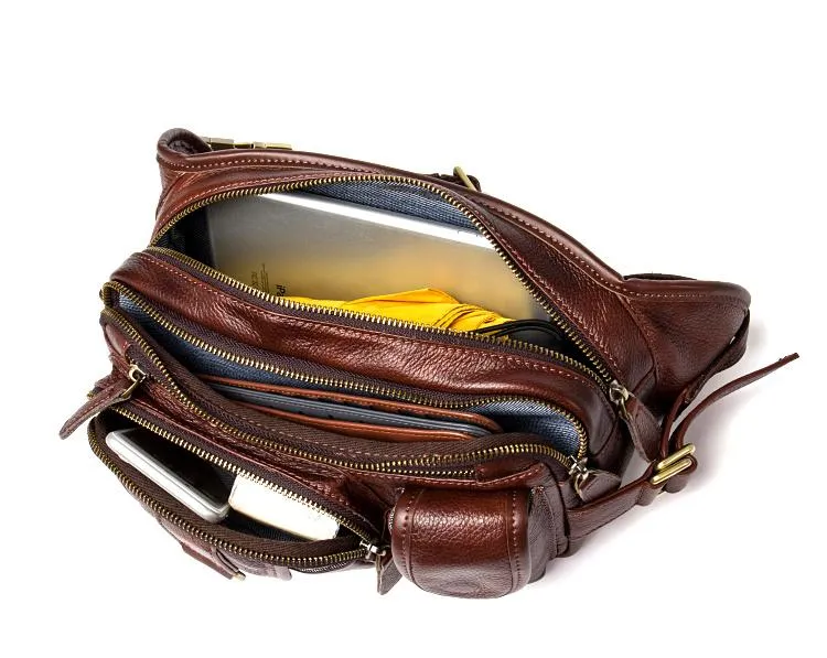 Brown Mens Leather Fanny Pack Waist Bag Hip Pack Black Belt Bag Bumbag for Men