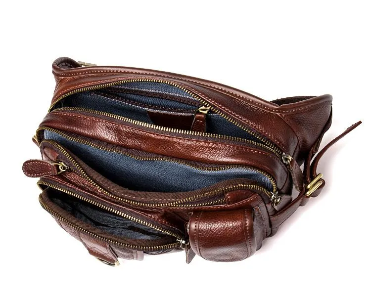 Brown Mens Leather Fanny Pack Waist Bag Hip Pack Black Belt Bag Bumbag for Men