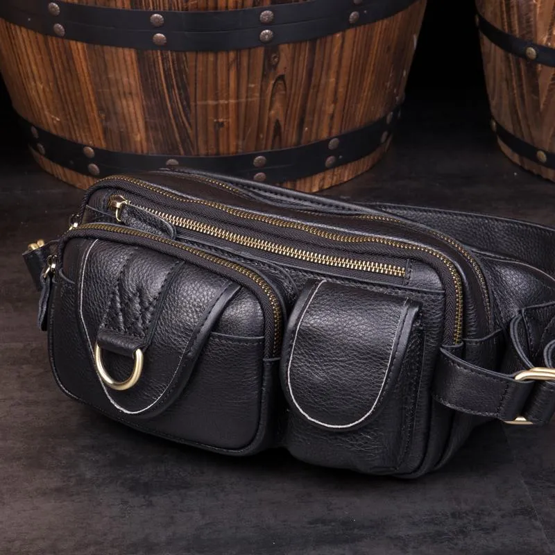 Brown Mens Leather Fanny Pack Waist Bag Hip Pack Black Belt Bag Bumbag for Men