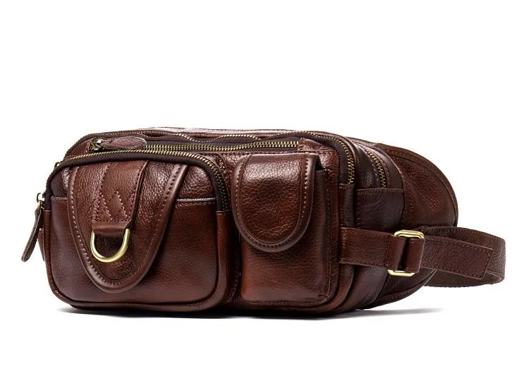 Brown Mens Leather Fanny Pack Waist Bag Hip Pack Black Belt Bag Bumbag for Men