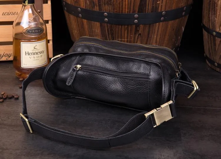 Brown Mens Leather Fanny Pack Waist Bag Hip Pack Black Belt Bag Bumbag for Men