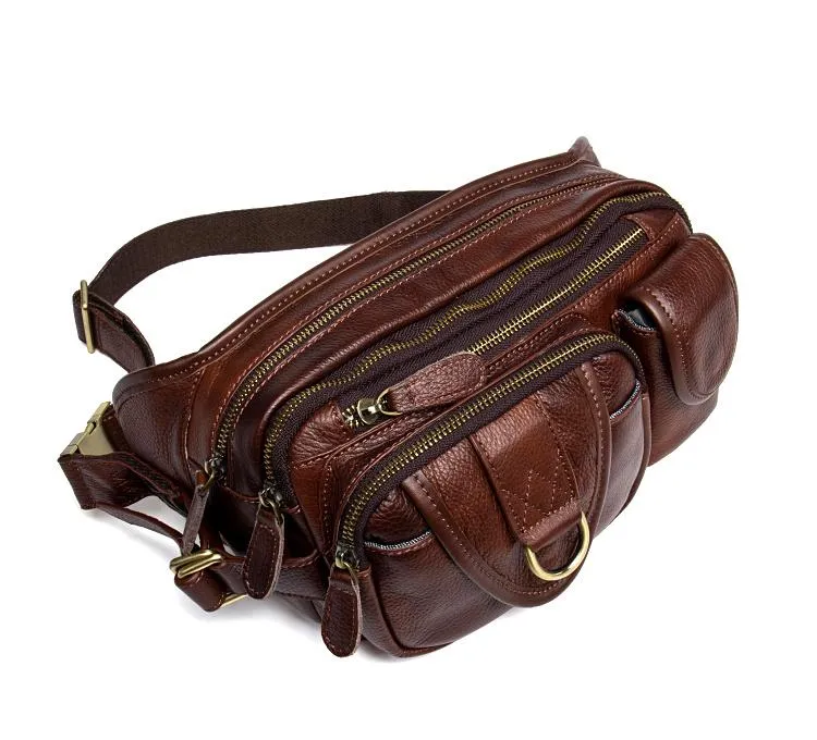 Brown Mens Leather Fanny Pack Waist Bag Hip Pack Black Belt Bag Bumbag for Men