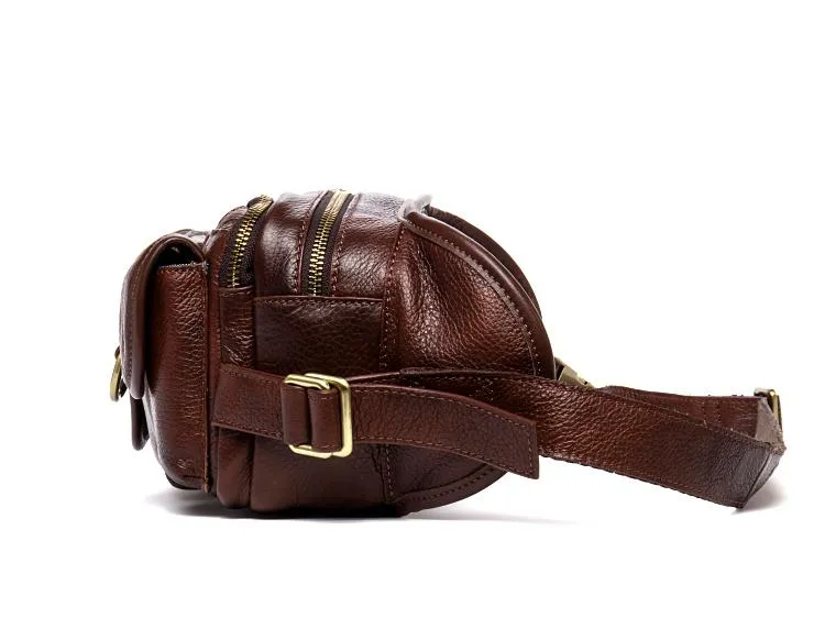 Brown Mens Leather Fanny Pack Waist Bag Hip Pack Black Belt Bag Bumbag for Men
