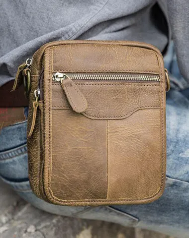 Brown Mens Leather Small Belt Pouch Mens Waist Bag Side Bag Mini Messenger Bag Phone Bag for Men