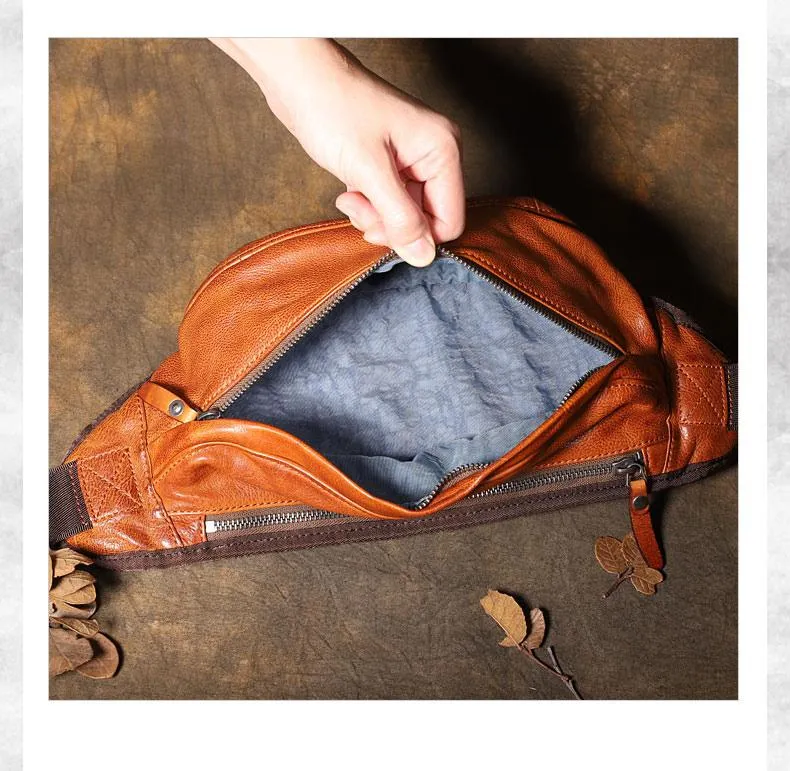 Brown MENS Suede 8 inches Black LEATHER FANNY PACK Chest Bag WAIST BAGS For Men