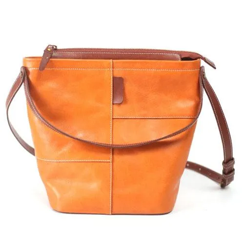 Brown Womens Leather Bucket Handbag Purse Handbag Barrel Handbag Shoulder Bag for Ladies