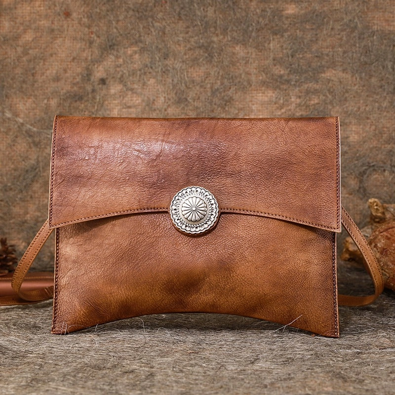 Brown womens Leather Envelope Shoulder Bag Large Envelope Clutch Purse for Ladies