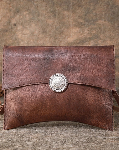 Brown womens Leather Envelope Shoulder Bag Large Envelope Clutch Purse for Ladies