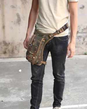 Canvas Black Mens DropLeg Bag Green Belt Pouch Waist Bag Hip Bag Small Side Bag For Men