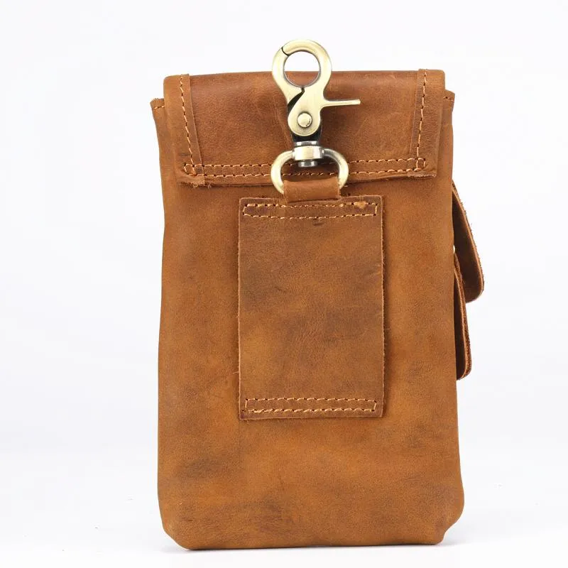 Casual  Brown Leather Cell Phone HOLSTER Belt Pouch for Men Waist Bags BELT BAG For Men