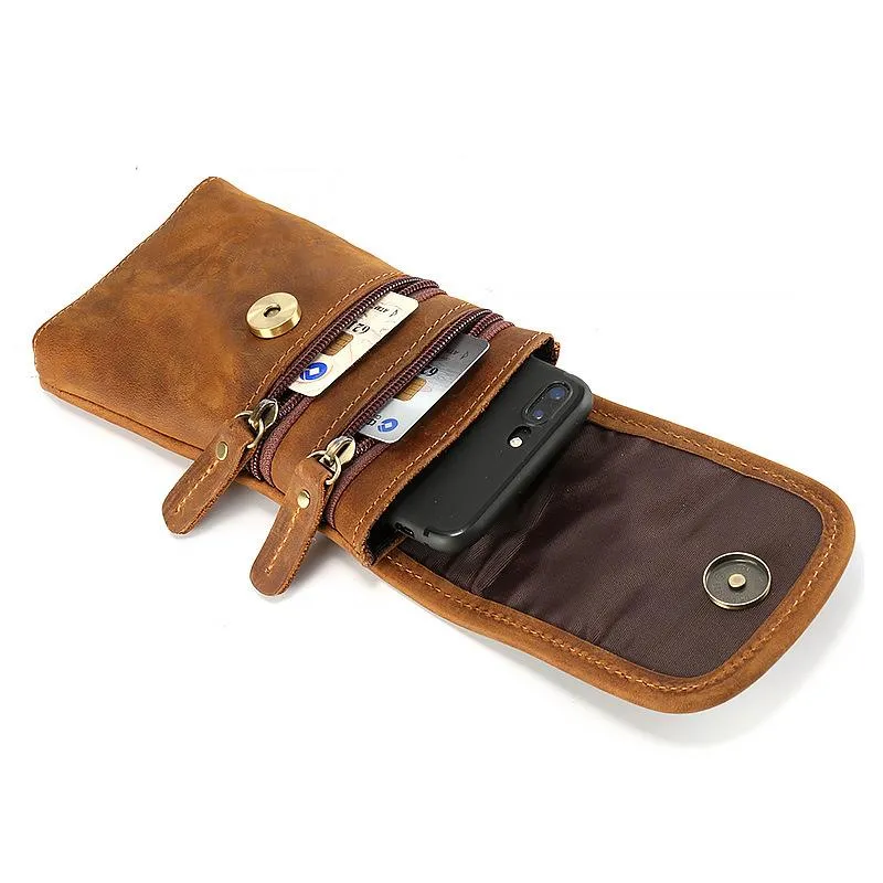 Casual  Brown Leather Cell Phone HOLSTER Belt Pouch for Men Waist Bags BELT BAG For Men