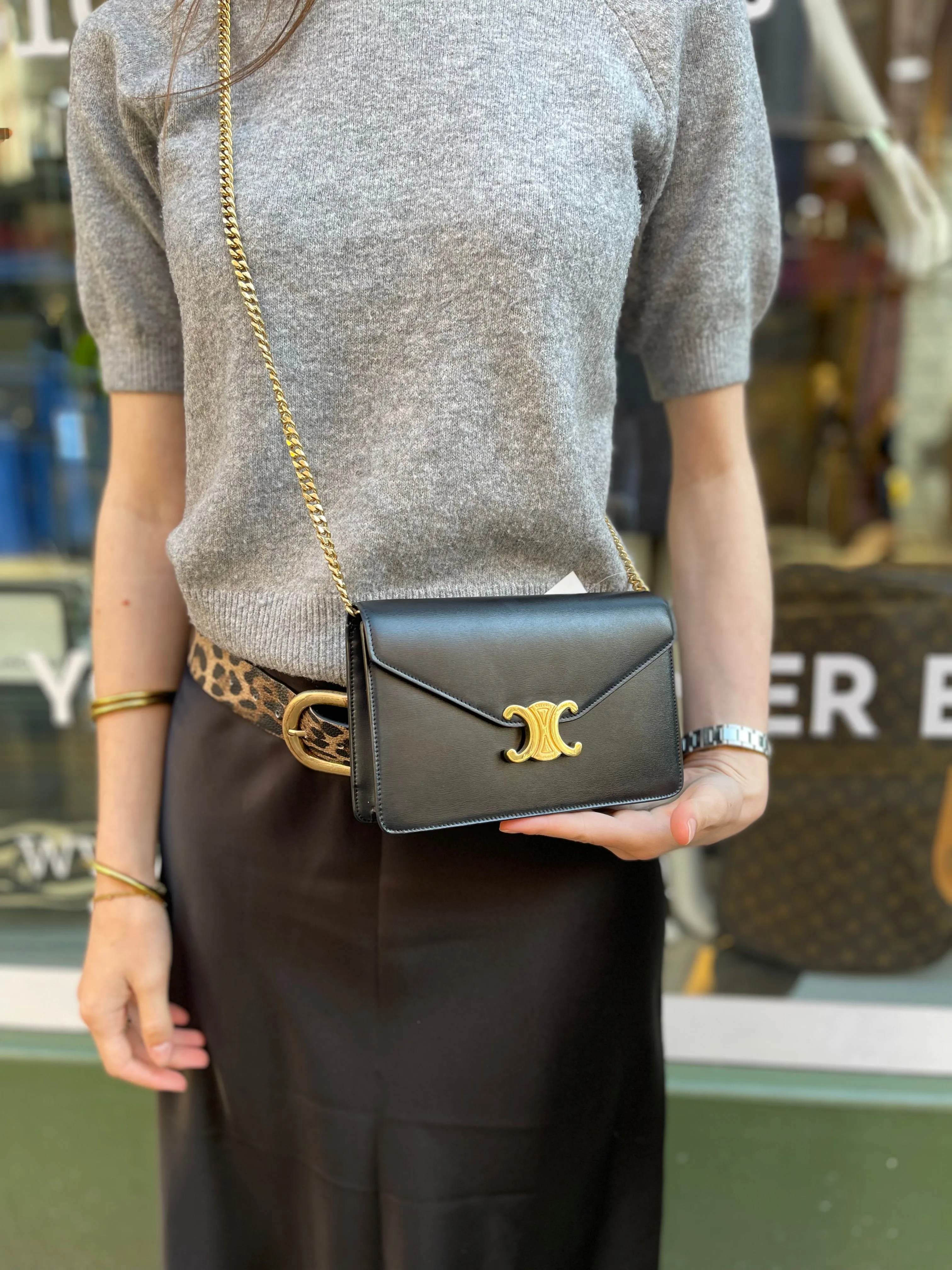 Celine Black Leather ??Margo?? Wallet On Chain