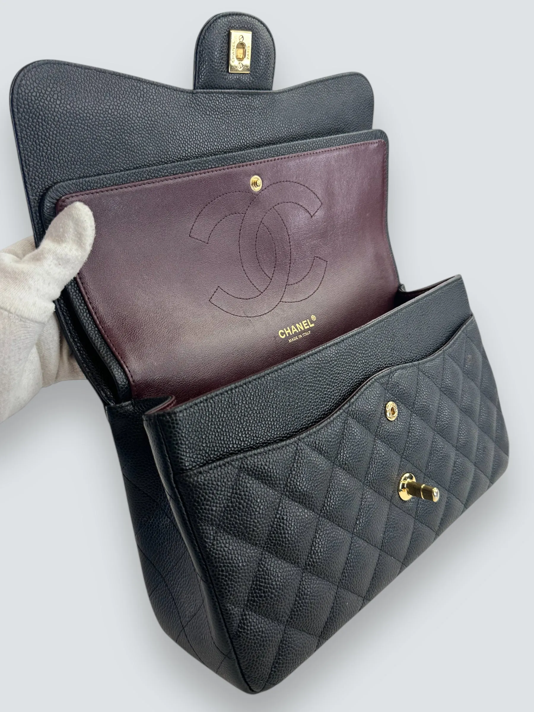 Chanel Black Caviar Leather Jumbo Double Flap