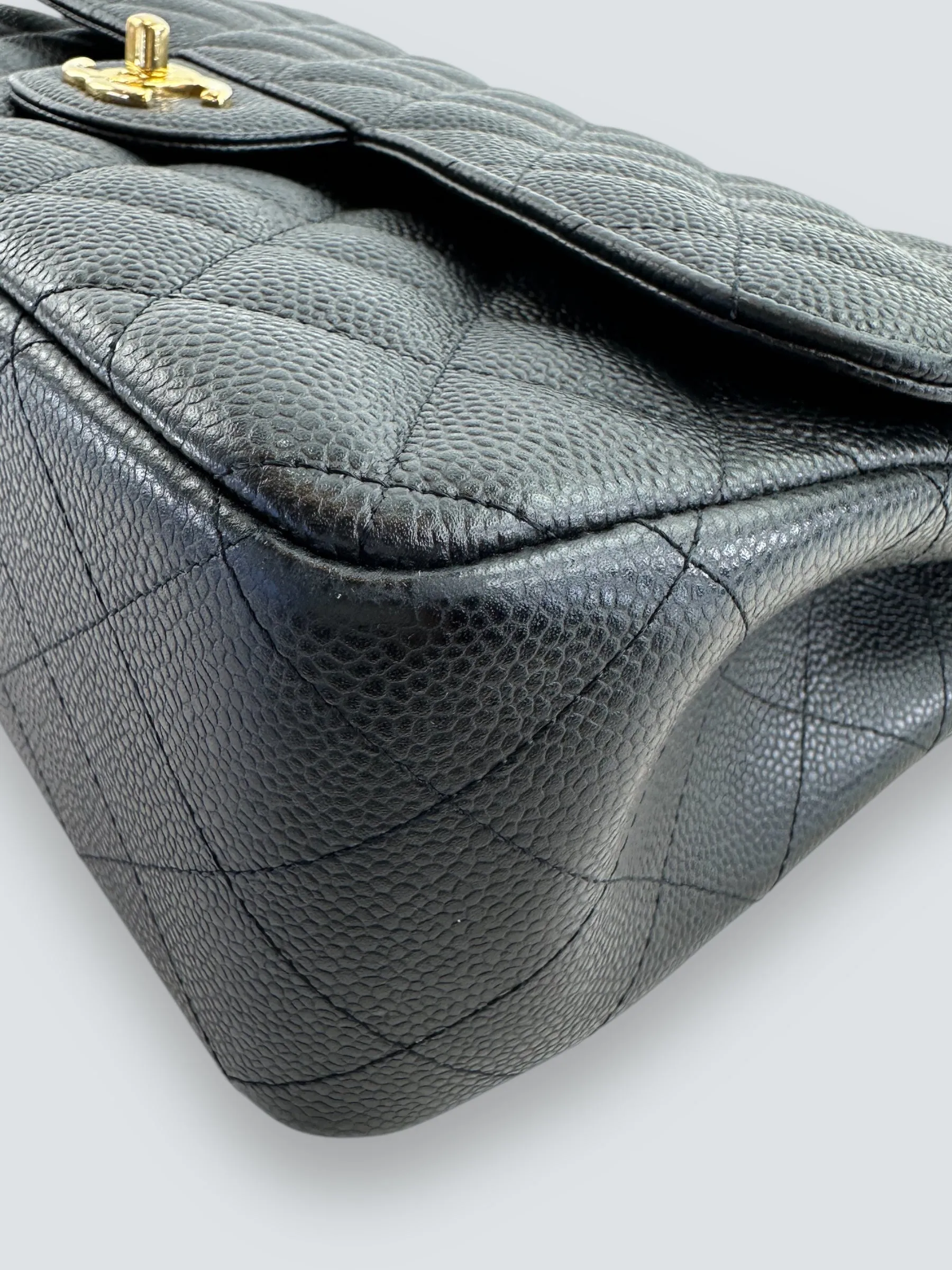 Chanel Black Caviar Leather Jumbo Double Flap