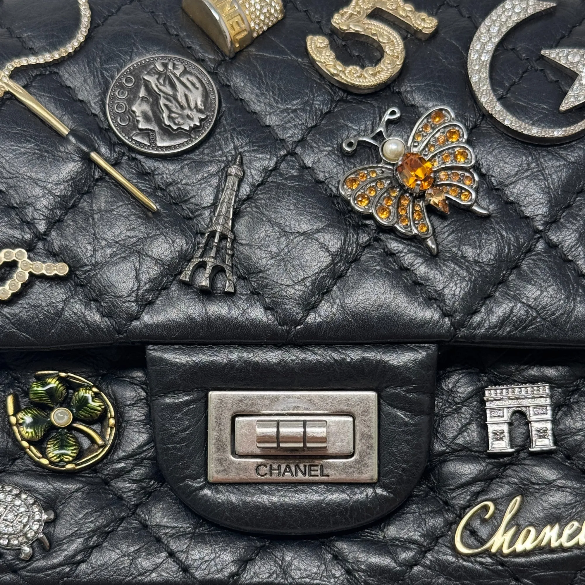 Chanel Black Charms 2.55 Reissue 224 Flap