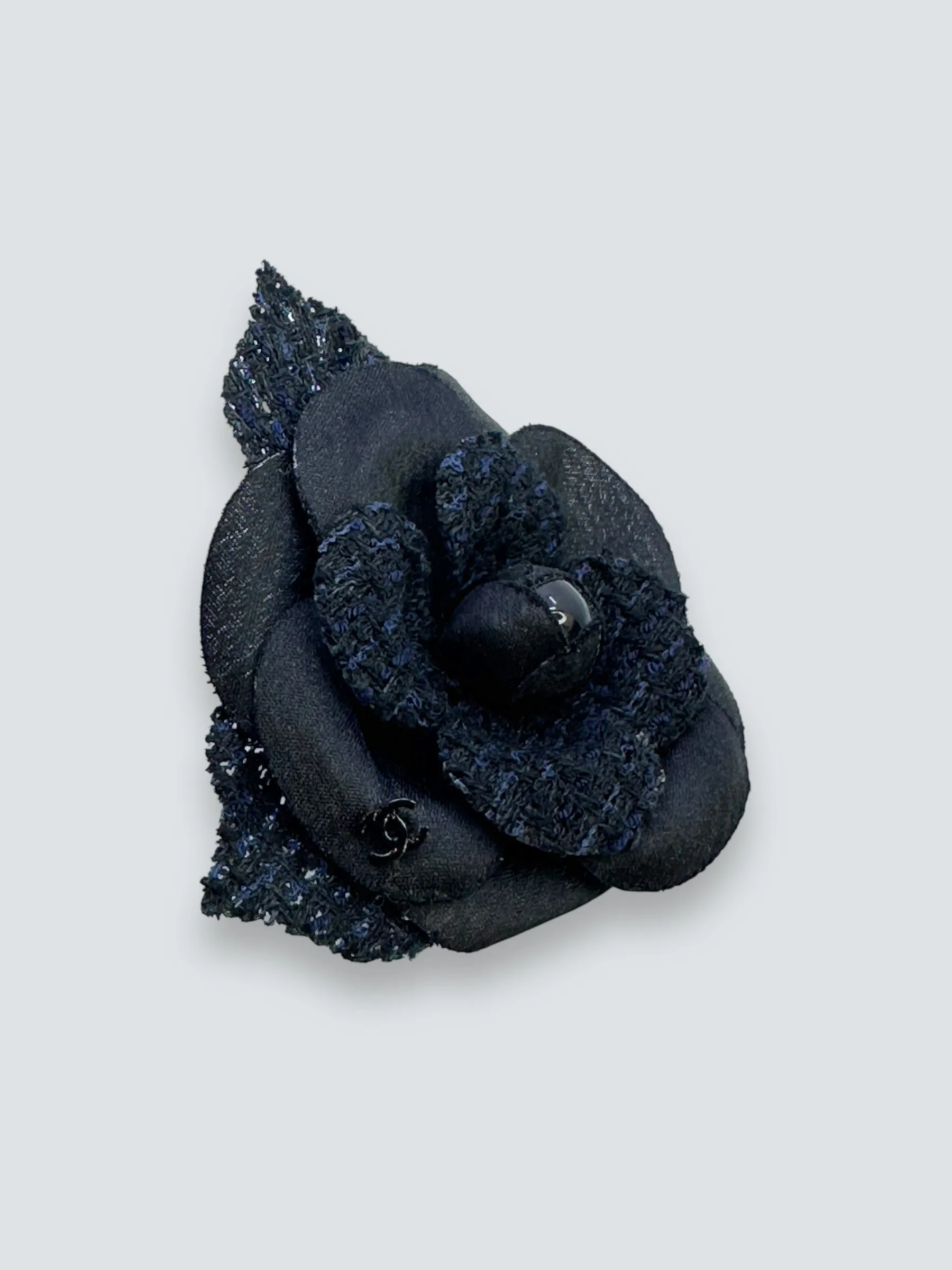 Chanel Black Fabric Camelia Brooch
