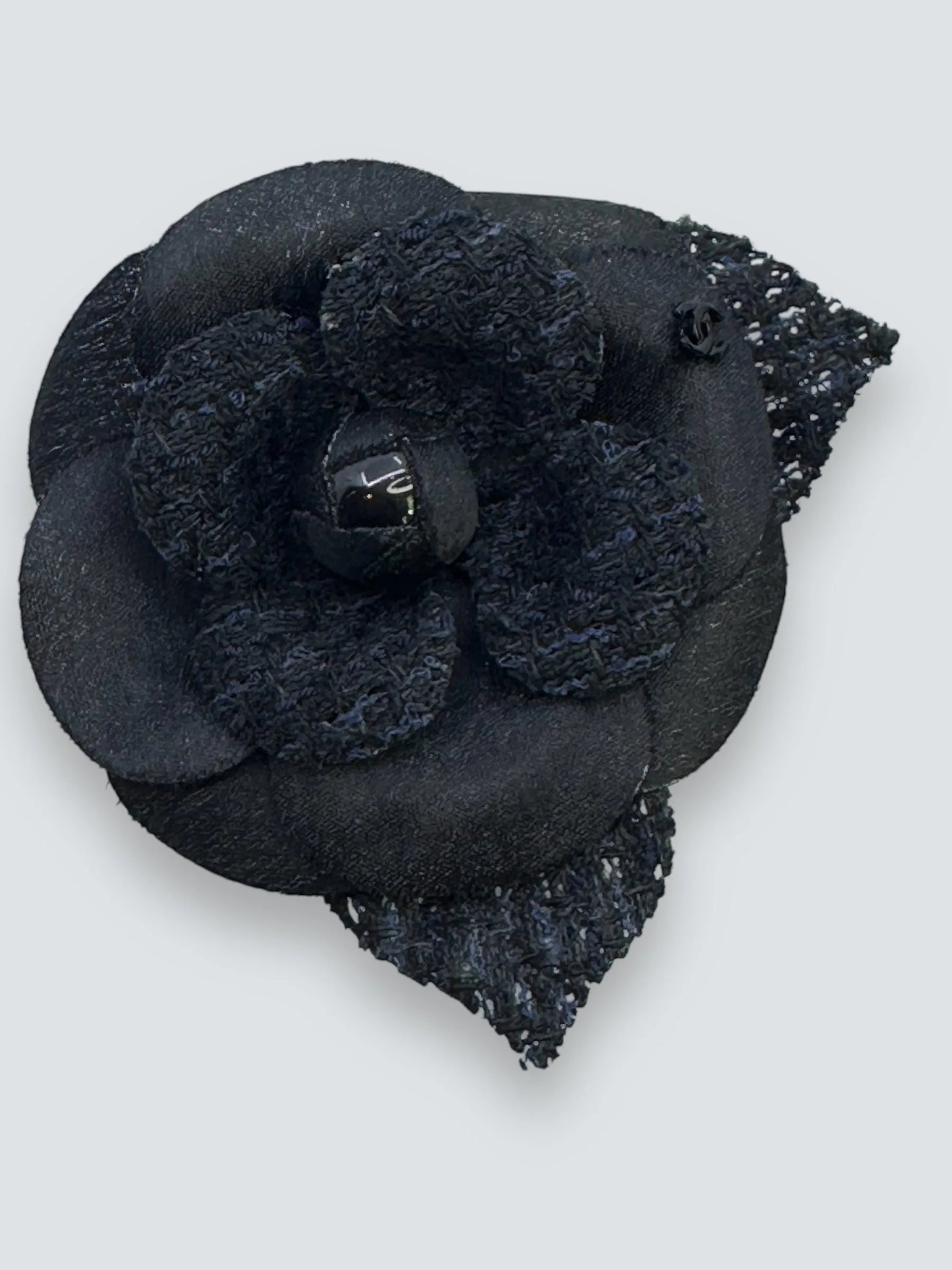 Chanel Black Fabric Camelia Brooch