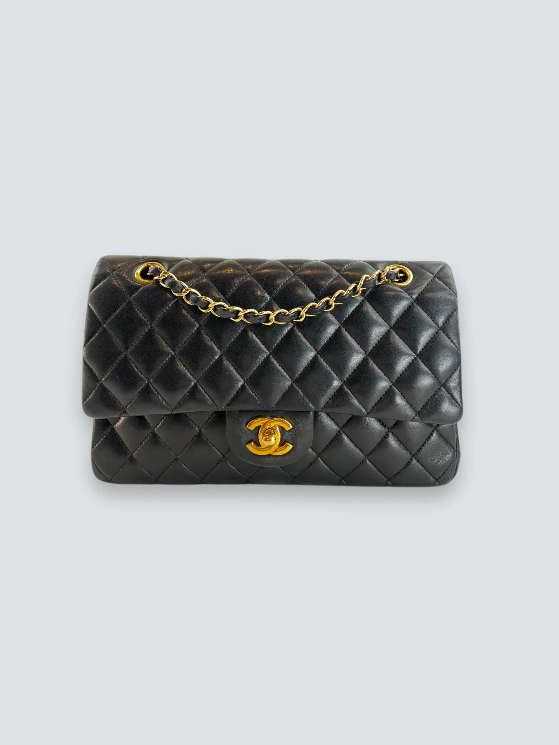 Chanel Black Lambskin Leather Medium Double Flap
