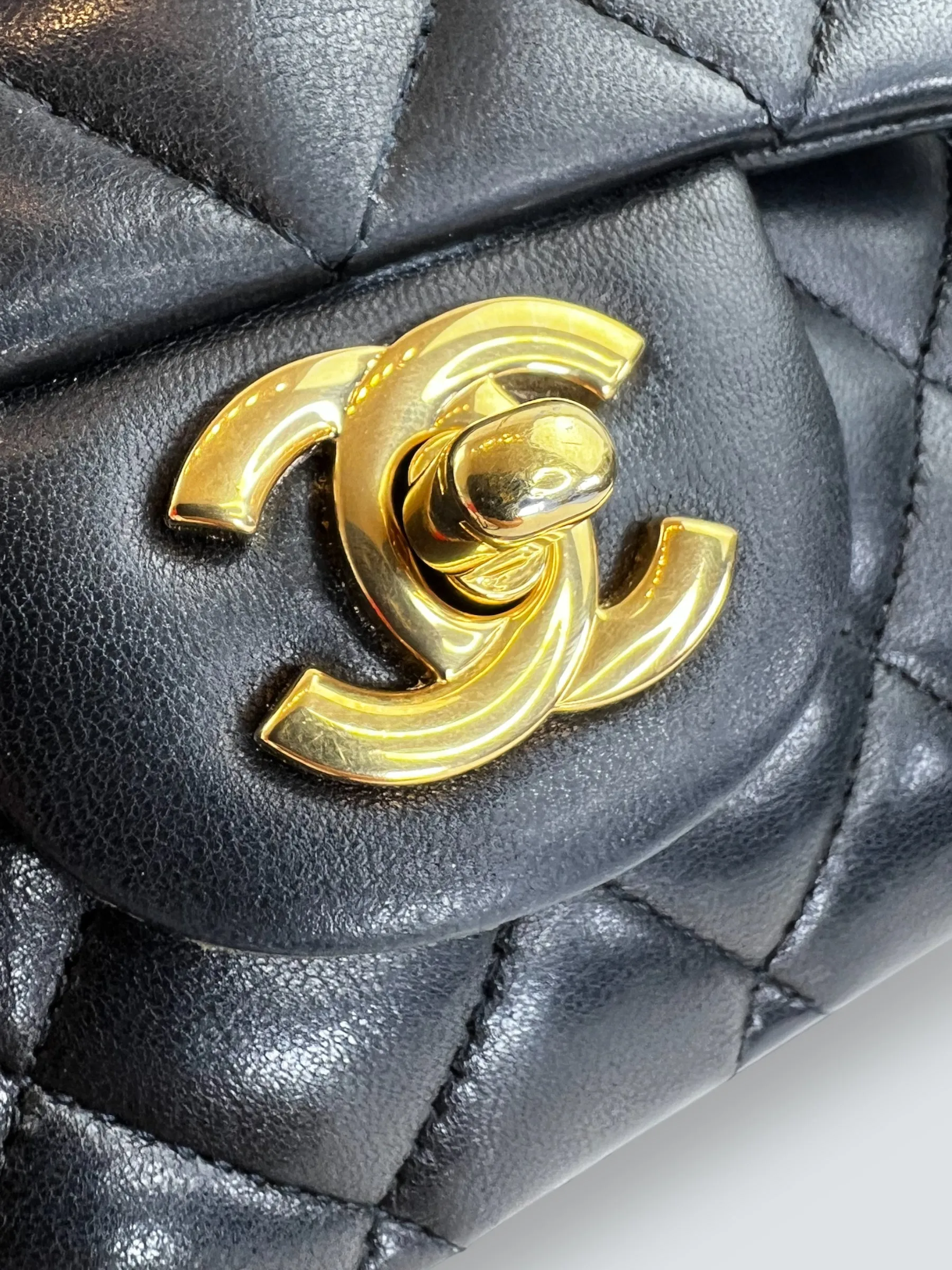 Chanel Black Lambskin Leather Medium Double Flap
