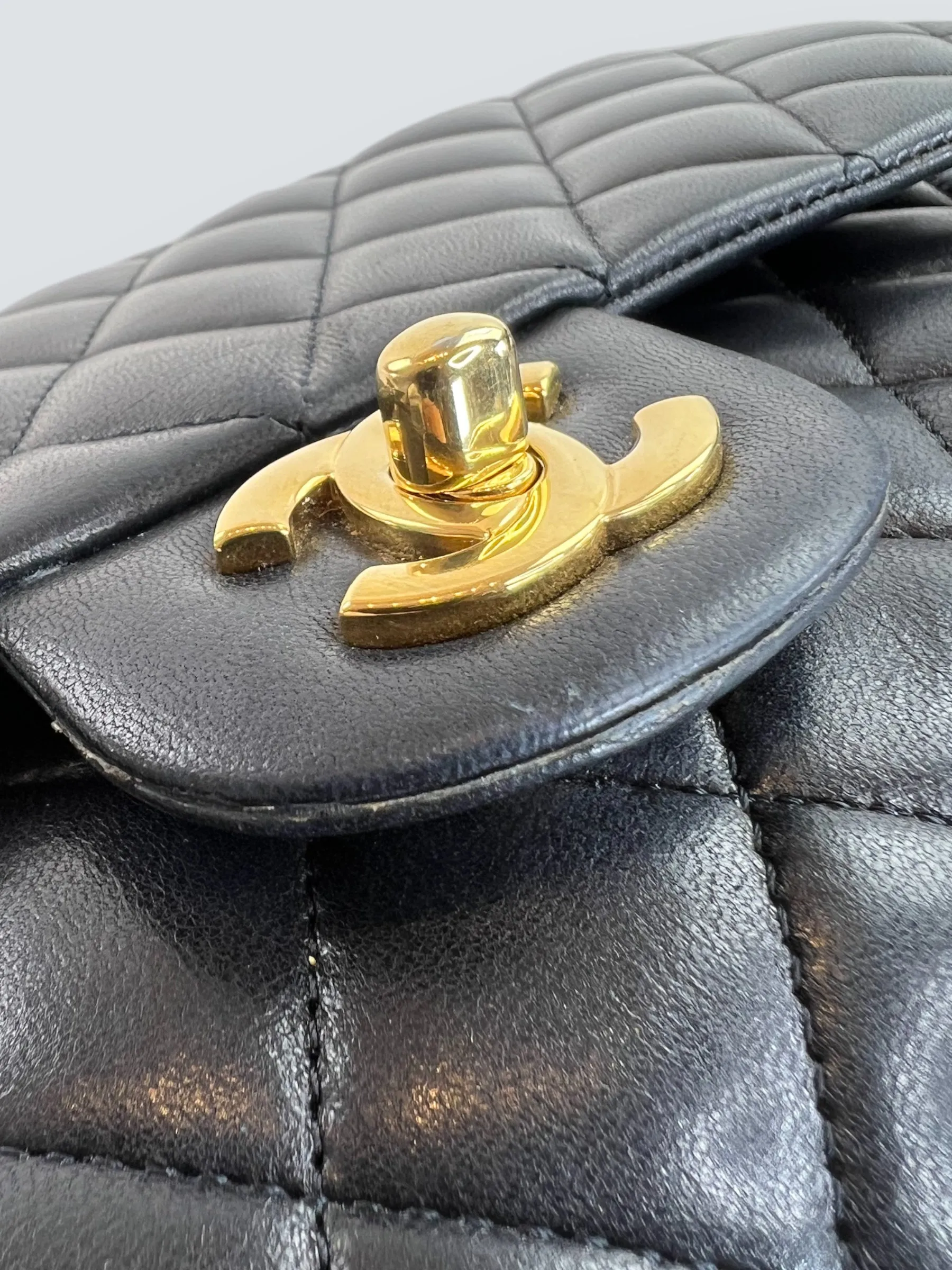 Chanel Black Lambskin Leather Medium Double Flap
