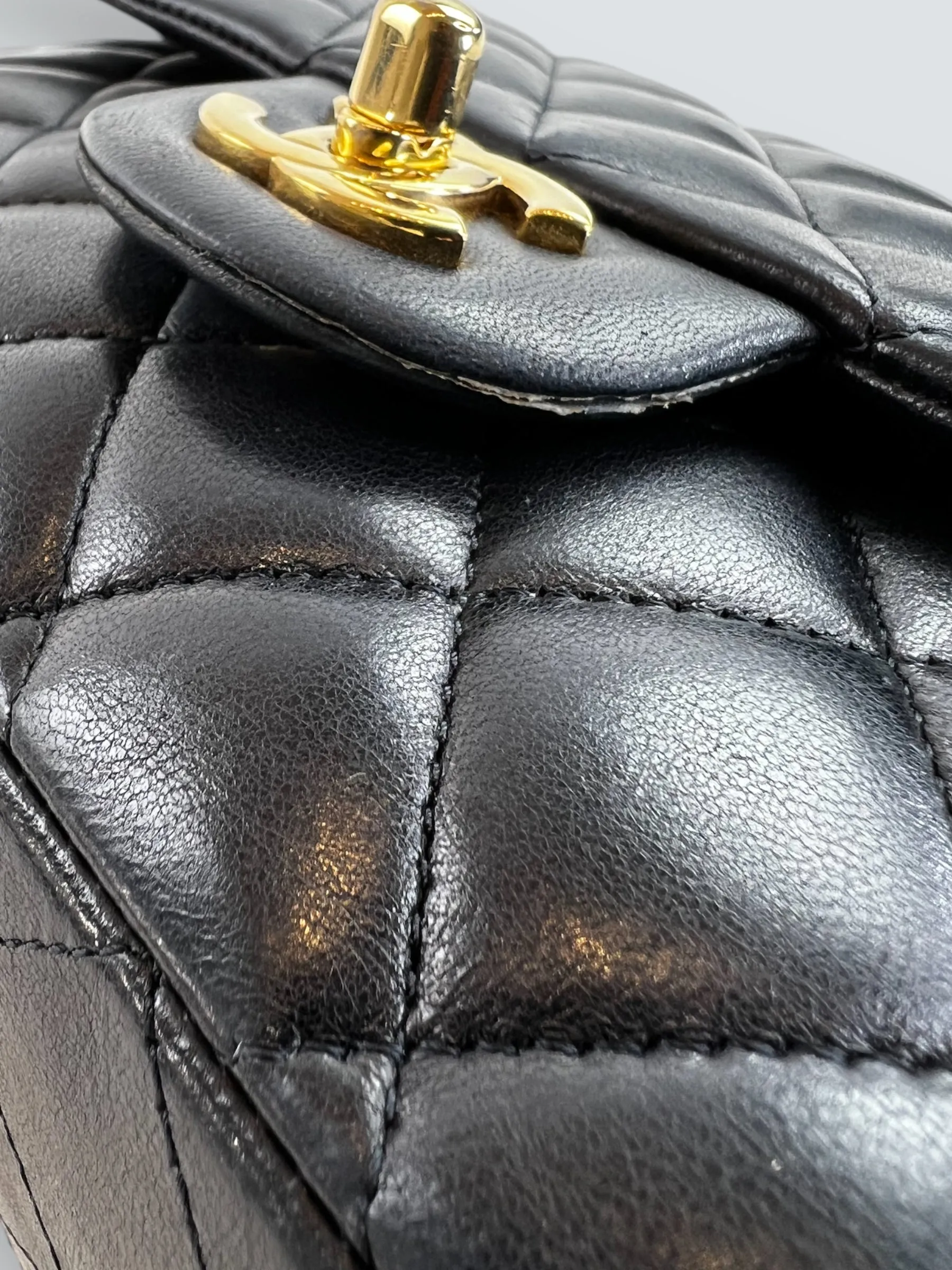 Chanel Black Lambskin Leather Medium Double Flap
