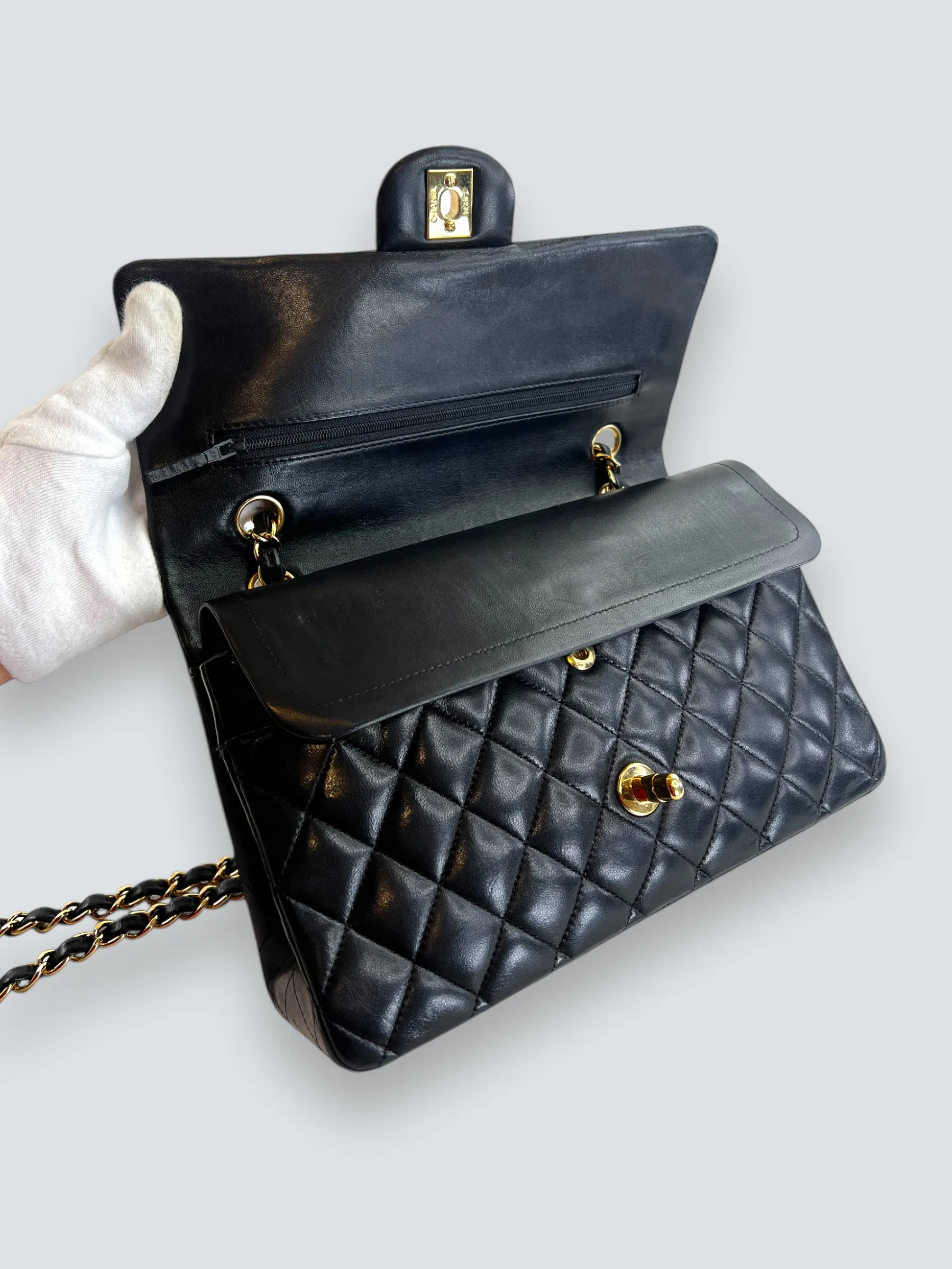 Chanel Black Lambskin Leather Medium Double Flap